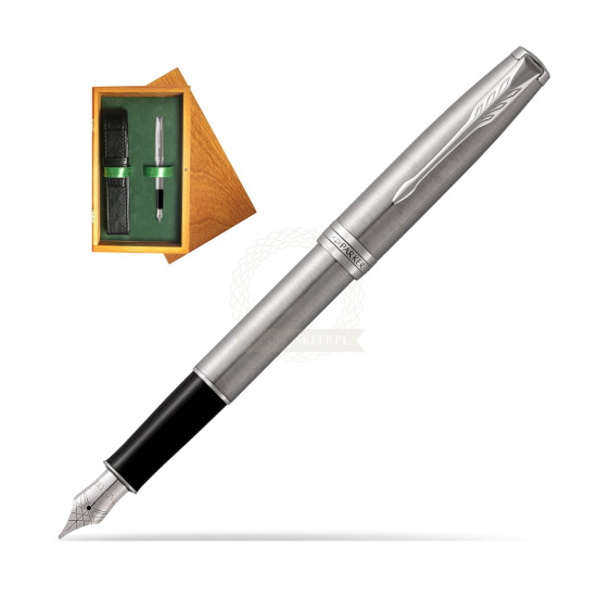Parker Sonnet Stainless Steel CT Fountain Pen in single wooden box Honey Single Green