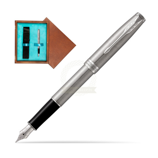 Parker Sonnet Stainless Steel CT Fountain Pen in single wooden box Mahogany Single Turquoise 