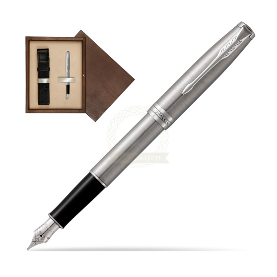 Parker Sonnet Stainless Steel CT Fountain Pen in single wooden box Wenge Single Ecru
