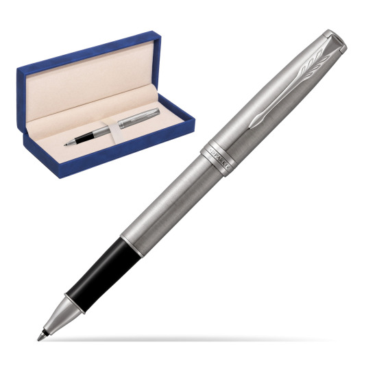 Parker Sonnet Stainless Steel CT Penna Rollerball in suede box navy blue