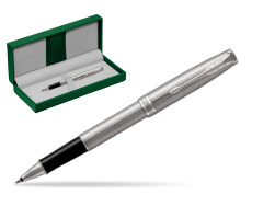 Parker Sonnet Stainless Steel CT Rollerball Pen in the green leather box