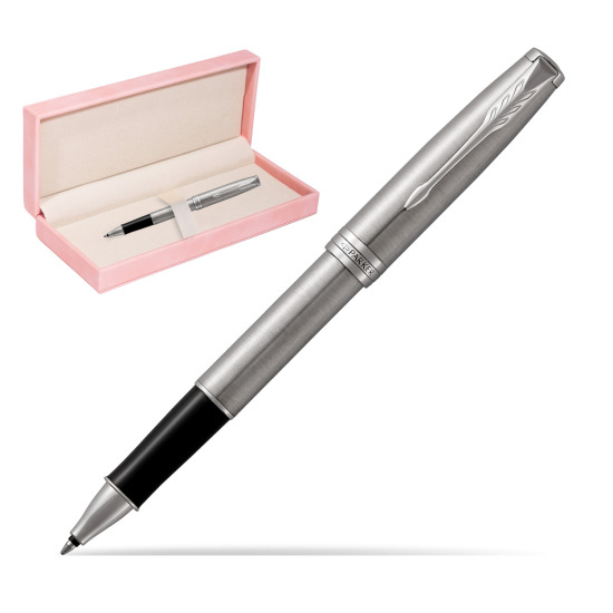 Parker Sonnet Stainless Steel CT Penna Rollerball in suede box pink