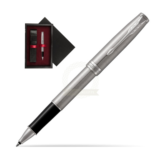 Parker Sonnet Stainless Steel CT Penna Rollerball in single wooden box Black Single Maroon