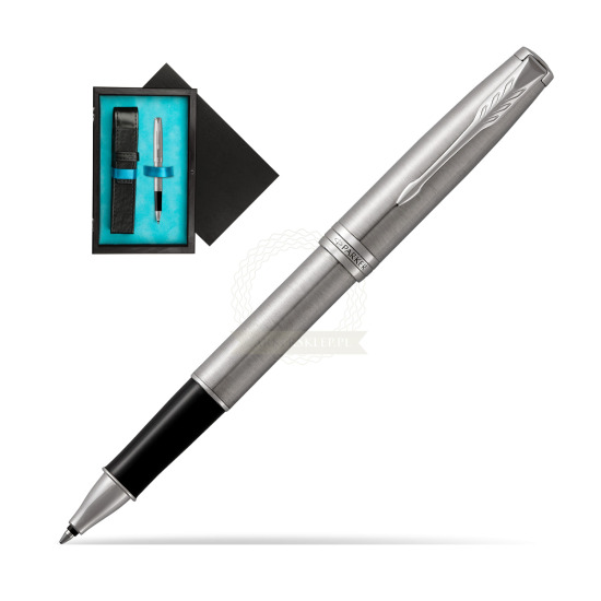 Parker Sonnet Stainless Steel CT Penna Rollerball in single wooden box Black Single Turquoise