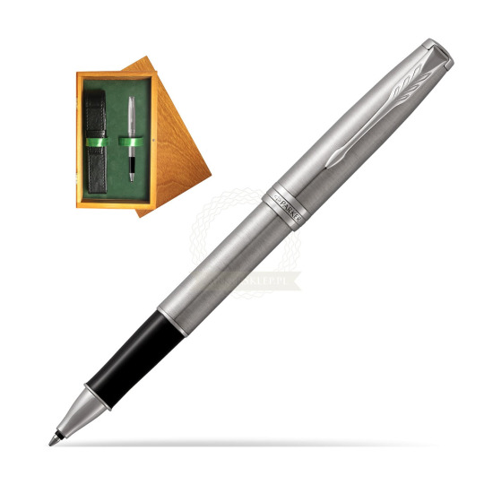 Parker Sonnet Stainless Steel CT Penna Rollerball in single wooden box Honey Single Green