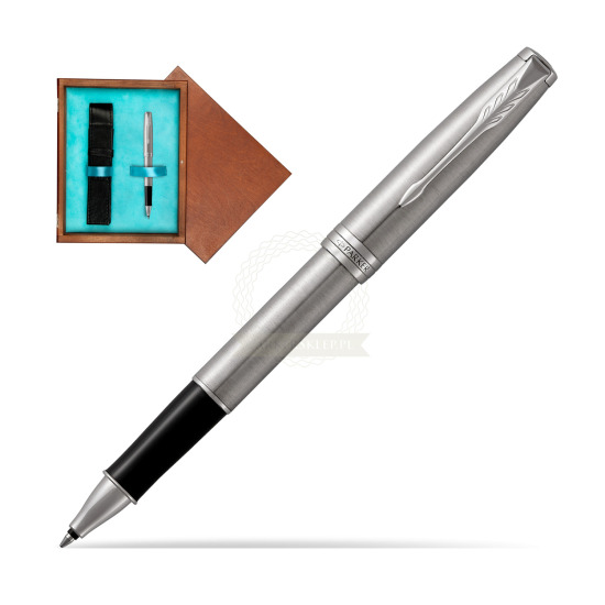 Parker Sonnet Stainless Steel CT Penna Rollerball in single wooden box Mahogany Single Turquoise 
