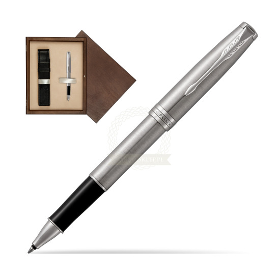 Parker Sonnet Stainless Steel CT Penna Rollerball in single wooden box Wenge Single Ecru