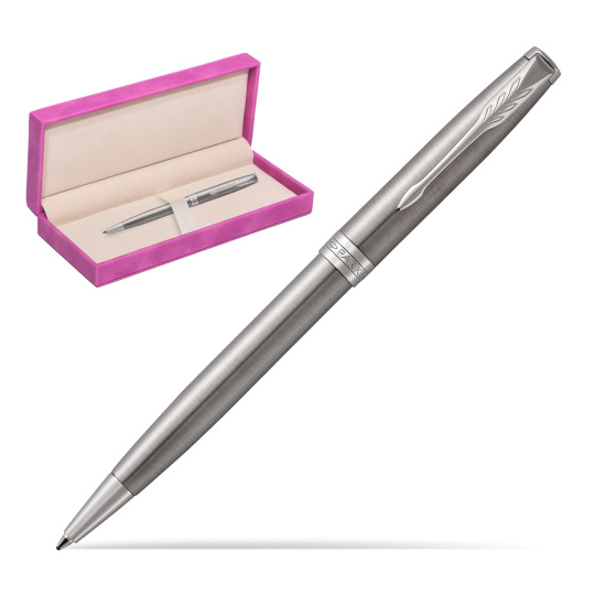 Parker Sonnet Stainless Steel CT Penna a Sfera in suede box fuchsia