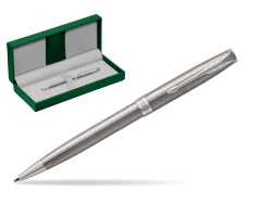 Parker Sonnet Stainless Steel CT Ballpoint Pen in the green leather box