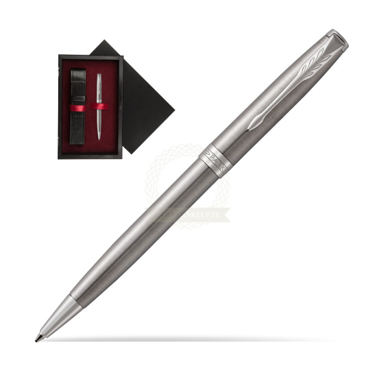 Parker Sonnet Stainless Steel CT Penna a Sfera in single wooden box Black Single Maroon