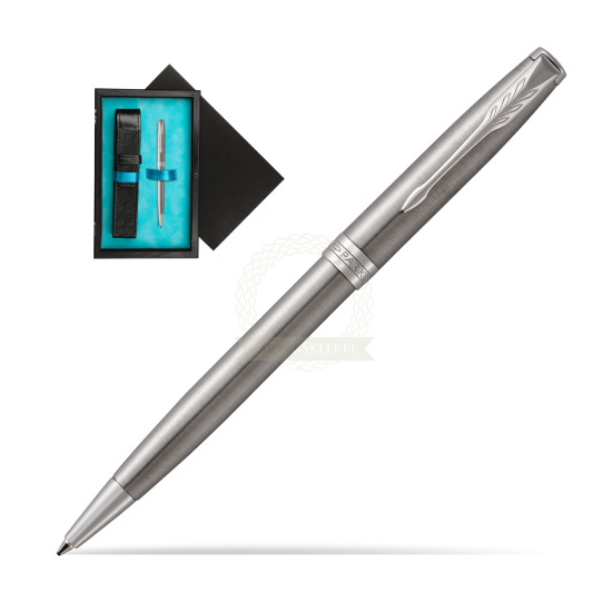 Parker Sonnet Stainless Steel CT Penna a Sfera in single wooden box Black Single Turquoise