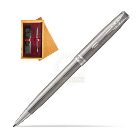 Parker Sonnet Stainless Steel CT Penna a Sfera in single wooden box Honey Single Maroon