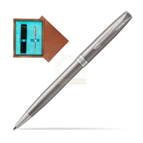 Parker Sonnet Stainless Steel CT Penna a Sfera in single wooden box Mahogany Single Turquoise 