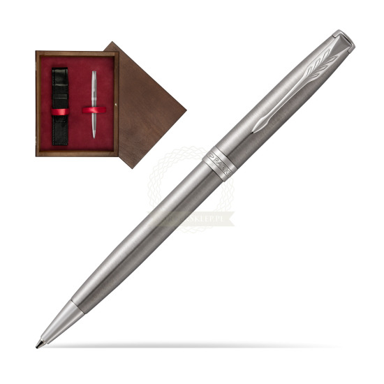 Parker Sonnet Stainless Steel CT Penna a Sfera in single wooden box Wenge Single Maroon