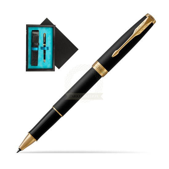 Parker Sonnet Matte Black Lacquer GT Rollerball Pen in single wooden box Black Single Turquoise