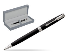 Parker Sonnet Matte Black Lacquer CT Penna a Sfera in suede box grey