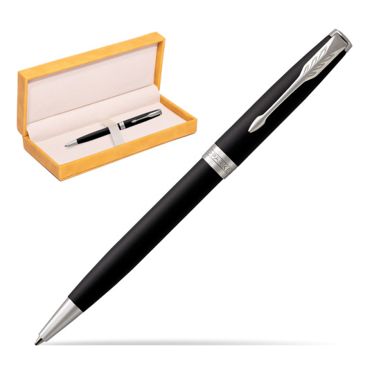 Parker Sonnet Matte Black Lacquer CT Penna a Sfera in suede box yellow