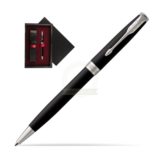 Parker Sonnet Matte Black Lacquer CT Penna a Sfera in single wooden box Black Single Maroon