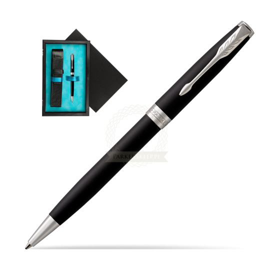 Parker Sonnet Matte Black Lacquer CT Penna a Sfera in single wooden box Black Single Turquoise