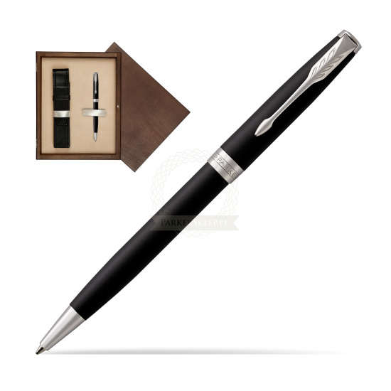 Parker Sonnet Matte Black Lacquer CT Penna a Sfera in single wooden box Wenge Single Ecru