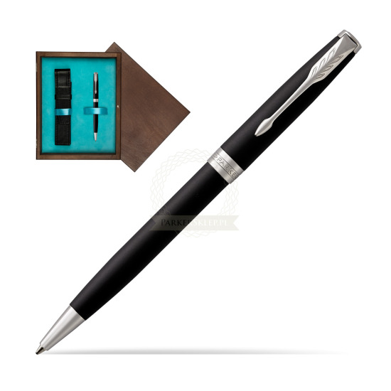 Parker Sonnet Matte Black Lacquer CT Penna a Sfera in single wooden box Wenge Single Turquoise 