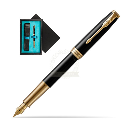 Parker Sonnet Premium Black Lacquer GT Penna Stilografica in single wooden box Black Single Turquoise