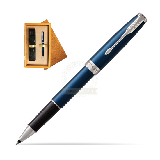 Parker Sonnet Subtle Blue CT Rollerball Pen in single wooden box Honey Single Ecru
