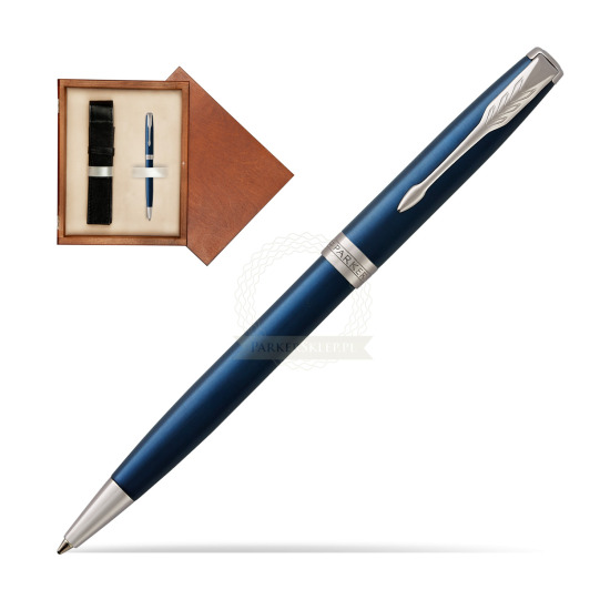 Parker Sonnet Subtle Blue CT Penna a Sfera in single wooden box Mahogany Single Ecru