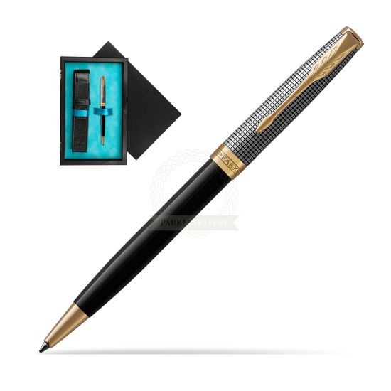 Parker Sonnet Ciselé Silver & Black GT Ballpoint Pen in single wooden box Black Single Turquoise