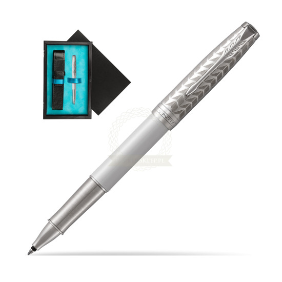 Parker Sonnet Metal & Pearl Lacquer CT Rollerball Pen in single wooden box Black Single Turquoise