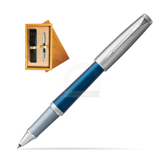 Parker Urban Premium Dark Blue CT Rollerball Pen in single wooden box Honey Single Ecru