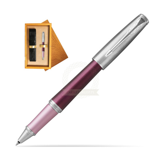 Parker Urban Premium Dark Purple CT Rollerball Pen in single wooden box Honey Single Ecru