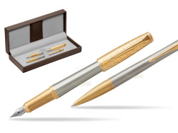 Parker Urban Premium Aureate Powder GT Fountain Pen + Ballpoint Pen in a Gift Box in the brown leather box