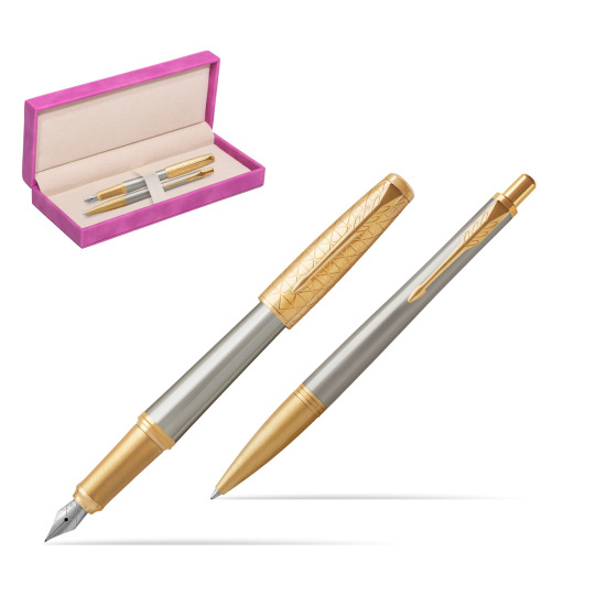 Parker Urban Premium Aureate Powder GT Fountain Pen + Ballpoint Pen in a Gift Box in suede box fuchsia