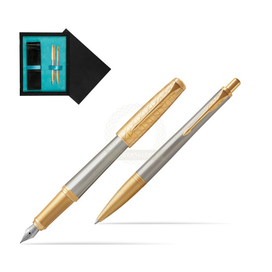 Parker Urban Premium Aureate Powder GT Fountain Pen + Ballpoint Pen in a Gift Box in double wooden box Black Double Turquoise