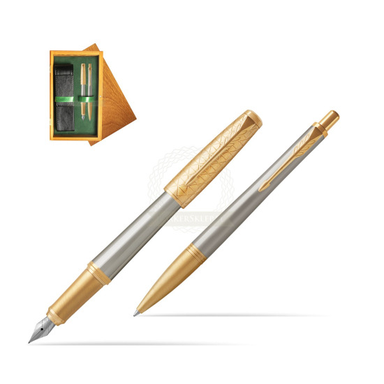 Parker Urban Premium Aureate Powder GT Fountain Pen + Ballpoint Pen in a Gift Box in double wooden box Honey Green