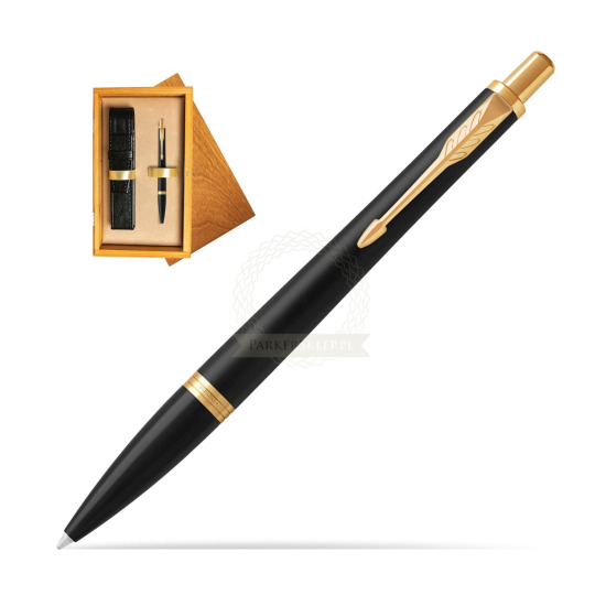 Parker Urban Muted Black GT Ballpoint Pen in single wooden box Honey Single Ecru