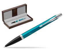 Parker Urban Vibrant Blue CT Ballpoint Pen in the brown leather box