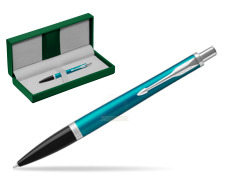 Parker Urban Vibrant Blue CT Ballpoint Pen in the green leather box