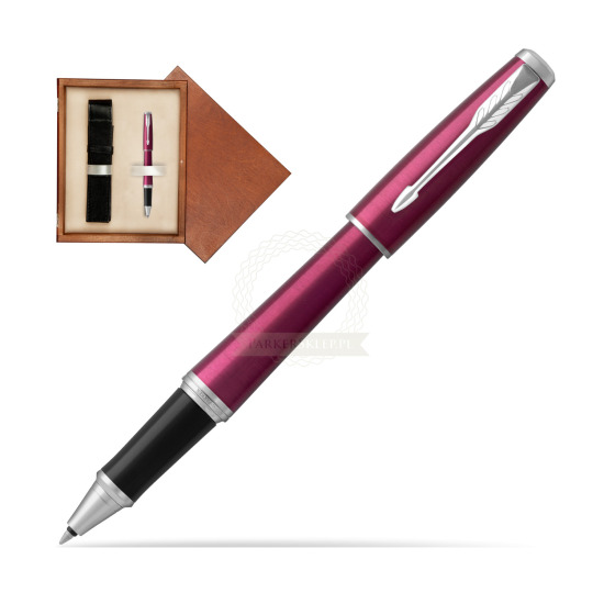 Parker Urban Vibrant Magenta CT Penna Rollerball in single wooden box Mahogany Single Ecru