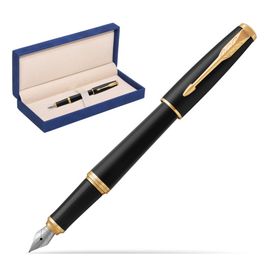 Parker Urban Muted Black GT Fountain Pen in suede box navy blue