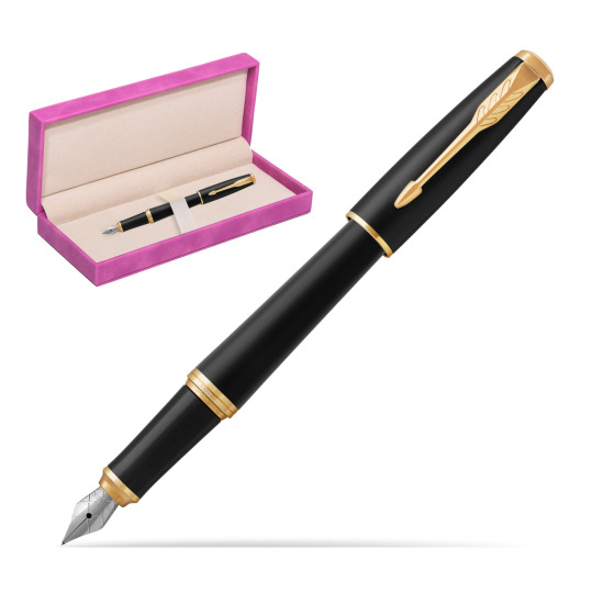 Parker Urban Muted Black GT Fountain Pen in suede box fuchsia
