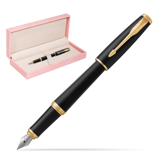 Parker Urban Muted Black GT Fountain Pen in suede box pink
