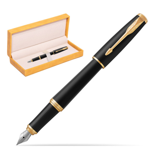 Parker Urban Muted Black GT Fountain Pen in suede box yellow