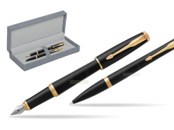 Parker Urban Muted Black GT Fountain Pen + Ballpoint Pen in a Gift Box in suede box grey