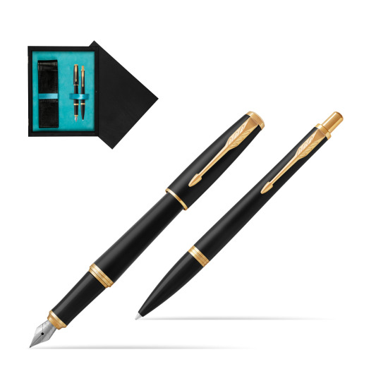 Parker Urban Muted Black GT Fountain Pen + Ballpoint Pen in a Gift Box in double wooden box Black Double Turquoise