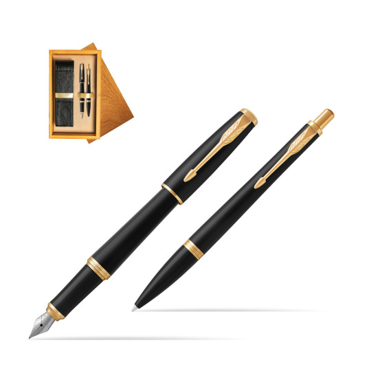 Parker Urban Muted Black GT Fountain Pen + Ballpoint Pen in a Gift Box in double wooden box Honey Double Ecru