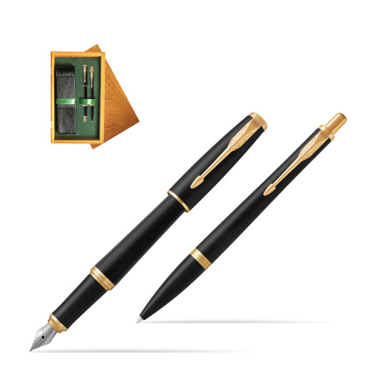 Parker Urban Muted Black GT Fountain Pen + Ballpoint Pen in a Gift Box in double wooden box Honey Green