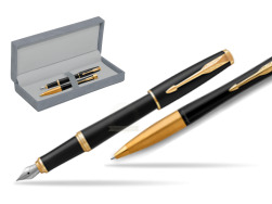 Parker Urban Muted Black GT Fountain Pen + Ballpoint Pen in a Gift Box in suede box grey