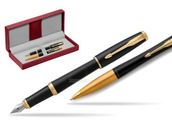 Parker Urban Muted Black GT Fountain Pen + Ballpoint Pen in a Gift Box in the red leather box